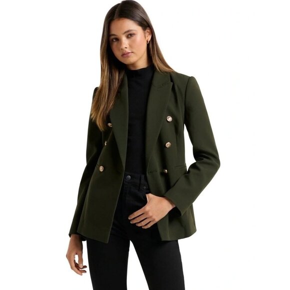 Ever New Milly Forest Green Gold Button Military Academia Double Breasted Blazer - Picture 3 of 15